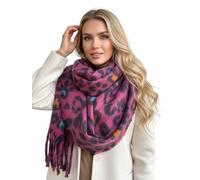 The Accessory Co. Fluffy Leopard Print Heart Scarf for Women - Chunky Oversize Blanket Shawl Wrap, Colourful Rainbow Womens Scarf, Large Warm Winter Scarves - Long & Soft (Fuchsia Leopard)