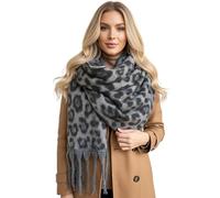 The Accessory Co. Fluffy Leopard Print Scarf for Women - Oversized Blanket Scarf Shawl Wrap, Large Warm Womens Winter, Chunky & Cosy, Long Soft Brown Black Grey - Gift for Her (Grey Fluffy)