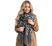 The Accessory Co. Fluffy Leopard Print Scarf for Women - Oversized Blanket Scarf Shawl Wrap, Large Warm Womens Winter, Chunky & Cosy, Long Soft Brown Black Grey, Gift for Her (Plain Grey)