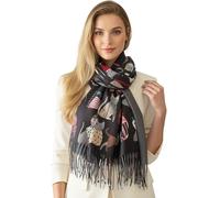The Accessory Co. Fun Cat Scarf, Cat Gift for Cat Lover, Womens Scarf Lightweight Shawl Wrap, Ladies Pashmina Scarves for Spring Summer Autumn Winter, Gift for Her, Birthday, Mothers Day (Black Multi)