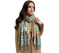 The Accessory Co. Fun Cat Scarf, Cat Gift for Cat Lover, Womens Scarf Lightweight Shawl Wrap, Ladies Pashmina Scarves for Spring Summer Autumn Winter, Gift for Her, Birthday, Mothers Day (Olive Green)