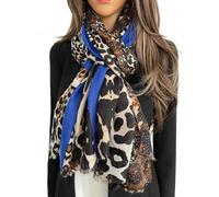 The Accessory Co. Ladies Large Leopard Print Scarf for Women, Animal NHS Colourful Rainbow Bright Striped, Shawl Wrap Long Neck Scarf (Blue Stripe)