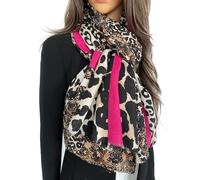 The Accessory Co. Ladies Large Leopard Print Scarf for Women, Animal NHS Colourful Rainbow Bright Striped, Shawl Wrap Long Neck Scarf (Fuchsia Stripe)