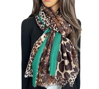 The Accessory Co. Ladies Large Leopard Print Scarf for Women, Animal NHS Colourful Rainbow Bright Striped, Shawl Wrap Long Neck Scarf (Green Stripe)