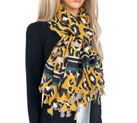 The Accessory Co. Ladies Large Leopard Print Scarf for Women, Animal NHS Colourful Rainbow Bright Striped, Shawl Wrap Long Neck Scarf (Mustard Tassel)