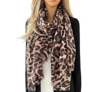 The Accessory Co. Ladies Large Leopard Print Scarf for Women, Animal NHS Colourful Rainbow Bright Striped, Shawl Wrap Long Neck Scarf (Mocha Beige)