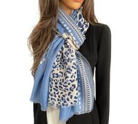 The Accessory Co. Ladies Large Leopard Print Scarf for Women, Animal NHS Colourful Rainbow Bright Striped, Shawl Wrap Long Neck Scarf (Baby Blue)