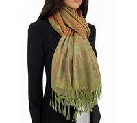 The Accessory Co. Large Evening Shawl with Paisley Print, Party Pashmina Rainbow Scarf for Women, Soft Design Made of 50% Viscose and 50% Cotton, Bright Rainbow Colourful Scarf (Green Paisley)
