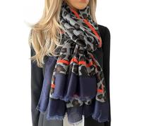 The Accessory Co. Large Snakeskin Scarf for Women, Ladies Leopard Print Blocks, Animal Shawl Wrap, Lightweight Scarves, Mustard Yellow Orange Red Teal, Neck Scarf Gift (Animal Stripe: Navy)