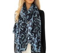 The Accessory Co. Large Snakeskin Scarf for Women, Ladies Leopard Print Blocks, Animal Shawl Wrap, Lightweight Scarves, Mustard Yellow Orange Red Teal, Neck Scarf Gift (Leopard Blue)
