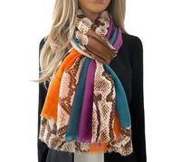 The Accessory Co. Large Snakeskin Scarf for Women, Ladies Leopard Print Blocks, Animal Shawl Wrap, Lightweight Scarves, Mustard Yellow Orange Red Teal, Neck Scarf Gift (Teal Purple)