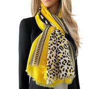 The Accessory Co. Large Snakeskin Scarf for Women, Ladies Leopard Print Blocks, Animal Shawl Wrap, Lightweight Scarves, Mustard Yellow Orange Red Teal, Neck Scarf Gift (Animal: Yellow)