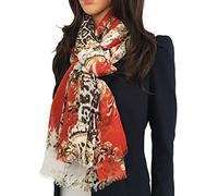 The Accessory Co. Large Snakeskin Scarf for Women, Ladies Leopard Print Blocks, Animal Shawl Wrap, Lightweight Scarves, Mustard Yellow Orange Red Teal, Neck Scarf Gift (Vintage Leopard: Orange)