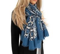 The Accessory Co. Large Snakeskin Scarf for Women, Ladies Leopard Print Stripe, Animal Shawl Wrap, Lightweight Scarves, Blue Orange Grey Brown (Blue)