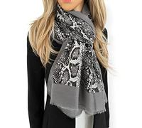 The Accessory Co. Large Snakeskin Scarf for Women, Ladies Leopard Print Stripe, Animal Shawl Wrap, Lightweight Scarves, Blue Orange Grey Brown (Grey)
