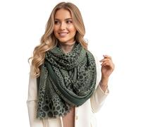 The Accessory Co. Large Snakeskin Scarf for Women - Leopard Print Block Design - Lightweight Animal Print Shawl Wrap - Stylish Neck Scarf for Women (Leo Dots Green)