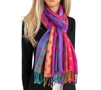 The Accessory Co. Rainbow Multicolour Scarf for Women, Polka Dot Long Pashmina Shawl Wrap Colourful Paisley Peacock Feather Soft Cotton Scarf, Pashmina Womens NHS Gift (Fuchsia Rainbow)