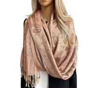 The Accessory Co. Rainbow Multicolour Scarf for Women, Polka Dot Long Pashmina Shawl Wrap Colourful Paisley Peacock Feather Soft Cotton Scarf, Pashmina Womens NHS Gift (Beige Cotton)