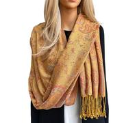 The Accessory Co. Rainbow Multicolour Scarf for Women, Polka Dot Long Pashmina Shawl Wrap Colourful Paisley Peacock Feather Soft Cotton Scarf, Pashmina Womens NHS Gift (Mustard Cotton)
