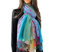 The Accessory Co. Rainbow Multicolour Scarf for Women, Polka Dot Long Pashmina Shawl Wrap Colourful Paisley Peacock Feather Soft Cotton Scarf, Pashmina Womens NHS Gift (Blue)