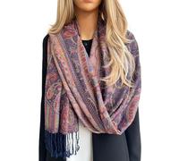 The Accessory Co. Rainbow Multicolour Scarf for Women, Polka Dot Long Pashmina Shawl Wrap Colourful Paisley Peacock Feather Soft Cotton Scarf, Pashmina Womens NHS Gift (Navy Blue Cotton)
