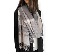 The Accessory Co. Rainbow Multicolour Scarf for Women, Polka Dot Long Pashmina Shawl Wrap Colourful Paisley Peacock Feather Soft Cotton Scarf, Pashmina Womens NHS Gift (Grey Aztec)