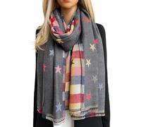 The Accessory Co. Star Blanket Scarf - Reversible Scarf Women Pashmina Shawl, Winter Scarfs Women, Large Wrap, Warm Scarf, Star Print Crinkle Pleated Ladies Scarves Long Wraps (Checked Star Grey)