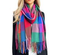 The Accessory Co. Tartan Scarf Checked Blanket Scarf Women, Oversized Scarf Shawl Wrap, Ladies Scarves, Rainbow Plaid Long Large Warm Winter Scarf, Colour Block, Womens Gifts (Red Multi)