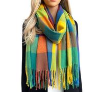 The Accessory Co. Tartan Scarf Checked Blanket Scarf Women, Oversized Scarf Shawl Wrap, Ladies Scarves, Rainbow Plaid Long Large Warm Winter Scarf, Colour Block, Womens Gifts (Green Multi)