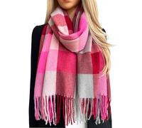 The Accessory Co. Tartan Scarf Checked Blanket Scarf Women, Oversized Scarf Shawl Wrap, Ladies Scarves, Rainbow Plaid Long Large Warm Winter Scarf, Colour Block, Womens Gifts (Fuchsia Pink)