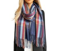 The Accessory Co. Tartan Scarf Checked Blanket Scarf Women, Oversized Scarf Shawl Wrap, Ladies Scarves, Rainbow Plaid Scarf Long Large Warm Winter Scarf, Colour Block, Womens Gifts (Blue Rust)