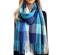 The Accessory Co. Tartan Scarf Checked Blanket Scarf Women, Oversized Scarf Shawl Wrap, Ladies Scarves, Rainbow Plaid Scarf Long Large Warm Winter Scarf, Colour Block, Womens Gifts (Bright Blue)