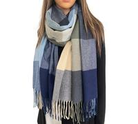The Accessory Co. Tartan Scarf Checked Blanket Scarf Women, Oversized Scarf Shawl Wrap, Ladies Scarves, Rainbow Plaid Long Large Warm Winter Scarf, Colour Block, Womens Gifts (Blue Cream)