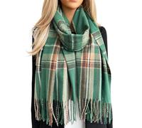 The Accessory Co. Tartan Scarf Checked Blanket Scarf Women, Oversized Shawl Wrap, Ladies Scarves, Rainbow Plaid Long Large Warm Winter, Colour Block, Womens Gifts (Green Beige)