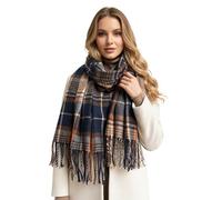 The Accessory Co. Tartan Scarf for Women - Checked Scarf Shawl Wrap, Long & Large Warm Wool Winter Scarves, Plaid Ladies Blanket Scarf - Gift for Women, Womens Gifts (Navy Camel)