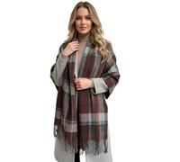 The Accessory Co. Tartan Scarf for Women, Checked Scarf Shawl Wrap, Long & Large Warm Wool Winter Scarves, Plaid Ladies Blanket Scarf - Gift for Women, Womens Gifts (Coffee Blue)