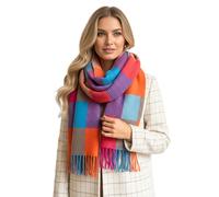 The Accessory Co. Tartan Scarf for Women - Oversized Checked Shawl Wrap, Rainbow Plaid, Large Warm Winter Scarf, Chunky Cosy Fluffy, Long & Soft Colour Block Design, Womens Scarf (Multicolour)