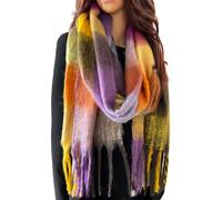 The Accessory Co. Tartan Scarf for Women - Oversized Checked Shawl Wrap, Rainbow Wool Scarf, Large Warm Winter Scarf, Chunky and Fluffy, Stylish Colour Block Design, Womens Scarf