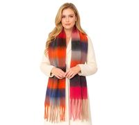 The Accessory Co. Tartan Scarf for Women - Oversized Checked Shawl Wrap, Rainbow Wool Scarf, Large Warm Winter Scarf, Chunky and Fluffy, Stylish Colour Block Design, Womens scarf (Sunset)