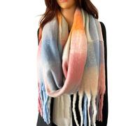The Accessory Co. Tartan Scarf for Women - Oversized Checked Shawl Wrap, Rainbow Wool Scarf, Large Warm Winter Scarf, Chunky and Fluffy, Stylish Colour Block Design, Womens Scarf