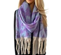 The Accessory Co. Tartan Scarf for Women - Oversized Checked Shawl Wrap, Rainbow Wool Scarf, Large Warm Winter Scarf, Chunky and Fluffy, Stylish Colour Block Design, Womens Scarf