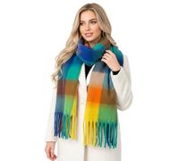 The Accessory Co. Tartan Scarf for Women - Oversized Checked Shawl Wrap, Rainbow Wool Scarf, Large Warm Winter Scarf, Chunky and Fluffy, Stylish Colour Block Design, Womens Scarf