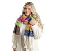 The Accessory Co. Tartan Scarf for Women - Oversized Checked Shawl Wrap, Rainbow Wool Scarf, Large Warm Winter Scarf, Chunky and Fluffy, Stylish Colour Block Design, Womens scarf (Stripe: Lime)