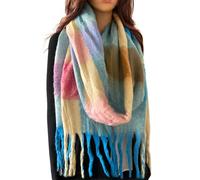 The Accessory Co. Tartan Scarf for Women - Oversized Checked Shawl Wrap, Rainbow Wool Scarf, Large Warm Winter Scarf, Chunky and Fluffy, Stylish Colour Block Design, Womens Scarf
