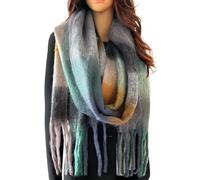 The Accessory Co. Tartan Scarf for Women - Oversized Checked Shawl Wrap, Rainbow Wool Scarf, Large Warm Winter Scarf, Chunky and Fluffy, Stylish Colour Block Design, Womens Scarf