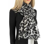 The Accessory Co. Women Animal Leopard Print Scarf - Ladies Scarves with Stripe, Leopard Print Gifts, Pashmina Shawl, Long Winter Wrap Wearable Blanket, Womens Neck Scarf Shawl Scarfs (Cotton Grey)