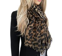 The Accessory Co. Women Cotton Leopard Print Scarf - Striped Scarf Spots Polka Dot Spots and Dots, Horse, Leopard Print Gifts, Ladies Scarves Animal Pashmina Shawl, Long Womens Neck (Leopard: Tan)