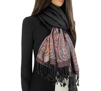 The Accessory Co. Women Pashmina Scarf Shawl Wrap - Large Long Paisley Floral Rainbow Ladies Scarves, Wearable Blanket Scarf, Womens Winter Scarfs, Indian Shawl Wedding Evening Stole (Paisley Black)