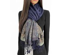 The Accessory Co. Women Pashmina Scarf Shawl Wrap - Large Long Paisley Floral Rainbow Ladies Scarves, Wearable Blanket Scarf, Womens Winter Scarfs, Indian Shawl Wedding Evening Stole (Navy Paisley)