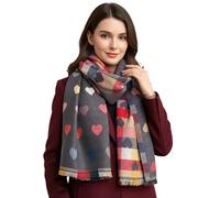 The Accessory Co. Womens Blanket Scarf, Heart Tartan Scarves Checked Plaid, Thick Warm Ladies Scarves, Long Large Oversized Soft Shawl Wrap, Gifts for Women, Winter Scarf (Dark Grey)